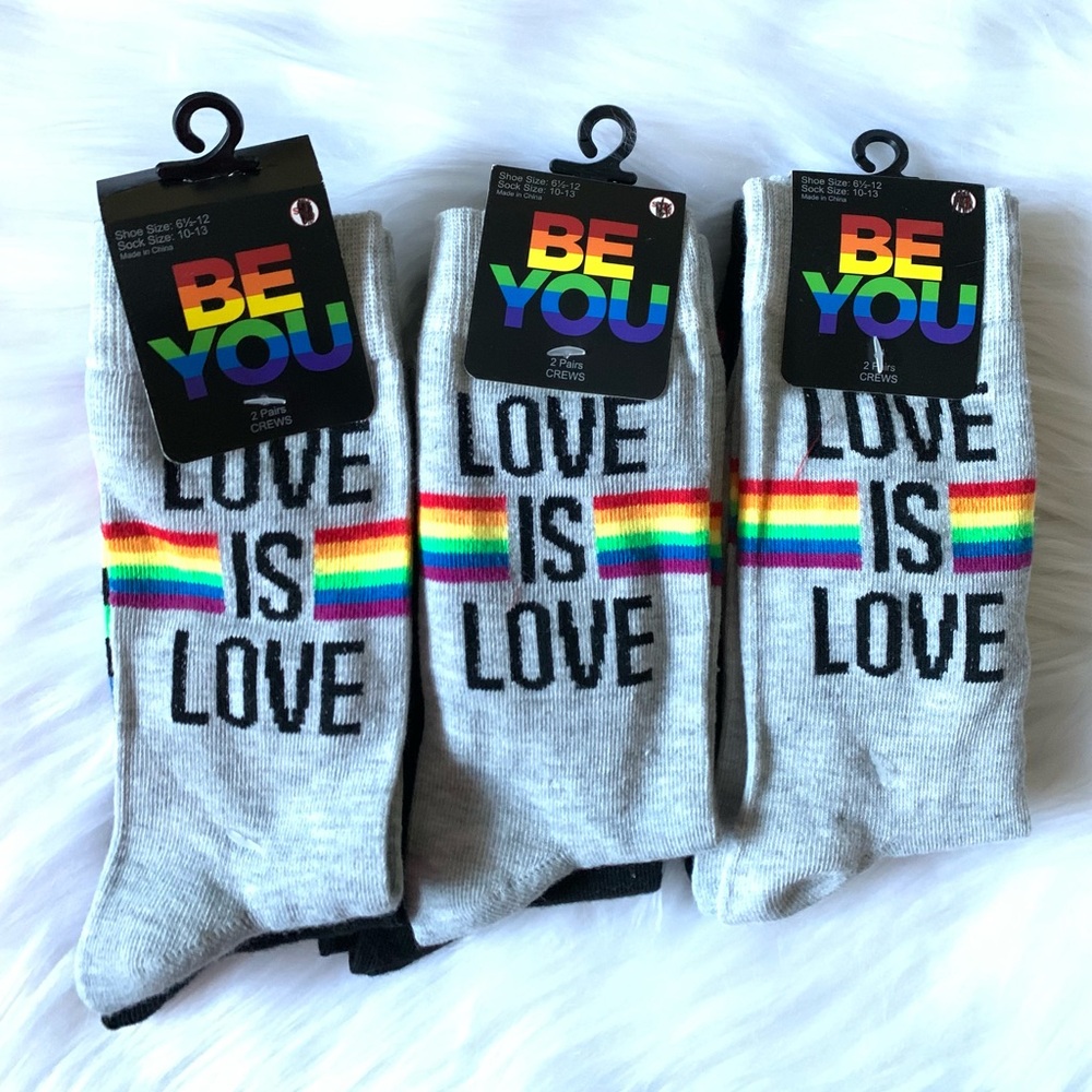 BE YOU “Love Is Love” 2Pair Crew Socks Lot of 3 Shoe Size 6.5 - 12 NEW